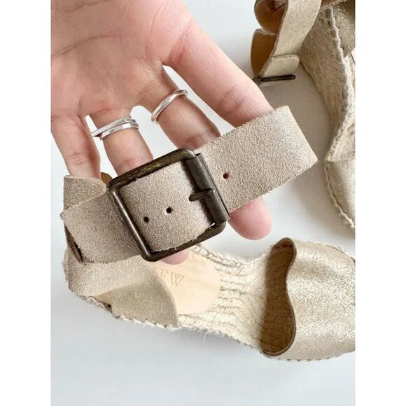 J CREW Corsica Gold Metallic Leather Platform Espadrilles Wedge Sandals, Size 6 - Picture 4 of 16